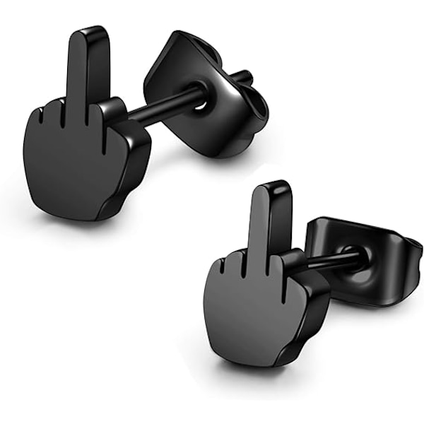 2 par Punk Rustfrit Stål Sølv Sort Midtfinger Stud Øreringe