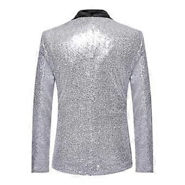 Herre Mode Jakkesæt Paillet Casual Blazer Bryllupsfest Jakkesæt Jakke Flere Størrelser Tilgængelige (XL Sølv)