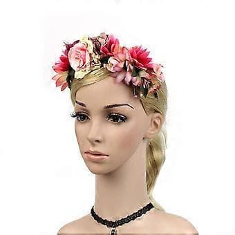 Boho Blomsterkrone Blomsterhodebånd Hårkrans Bryllupsbrud Hodeplagg (Rosa)