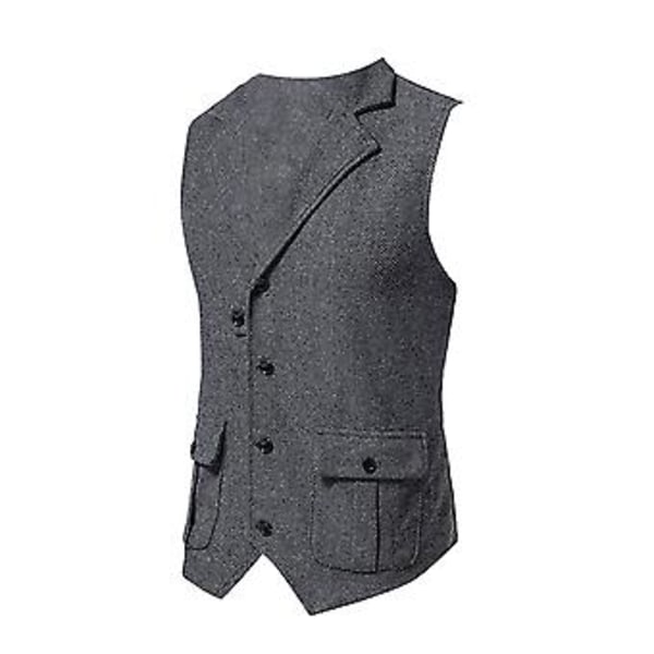 Jakkesætvest Solid Farve Slim Fit Omslagskrave Forår Efterår Enkeltbryst Lommer Vest til Vandreture (M Grå)