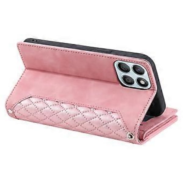 För Honor X8b 4G Plånboksfodral PU Läder Handväska Dragkedja Ficka Telefonskal med Rem (Roséguld)