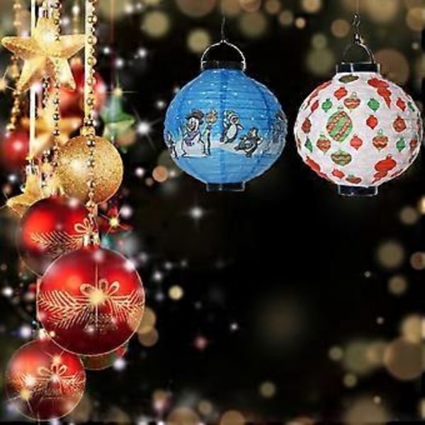 2 stk Julelysende Papirlykter Hengbare Papirlykter Julscene Layout Dekorasjoner Uten Lampe Hvit Reddik Stil