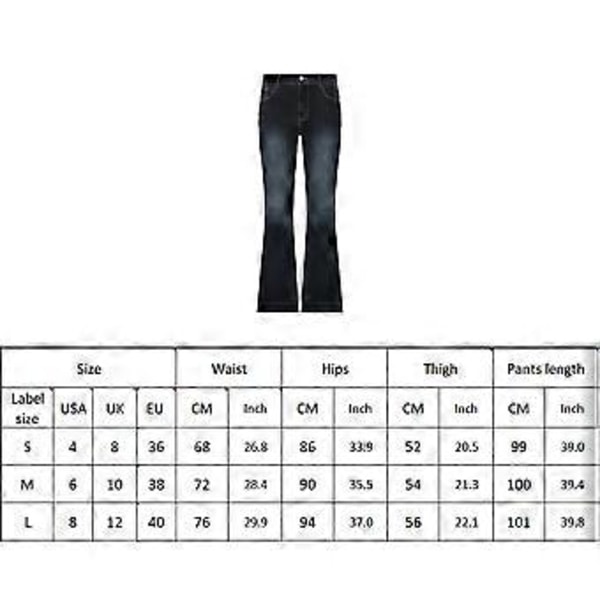 Dam Blå Lågmidjade Flare Jeans - Retro Basic Gradient Skinny Denim Byxor - Slank Passform ( )