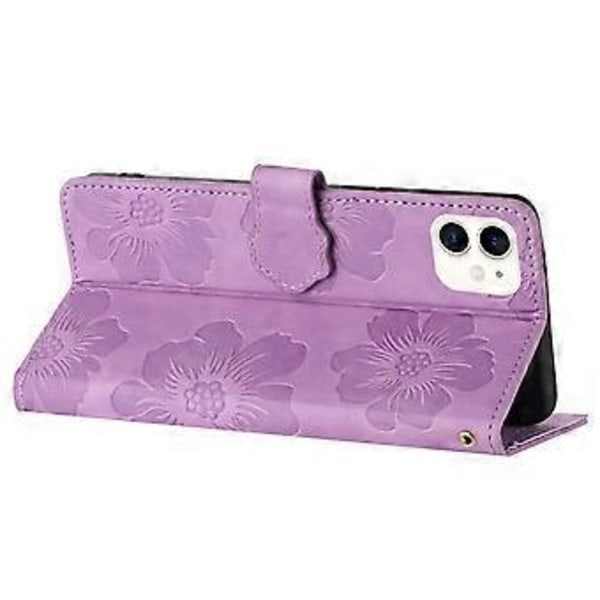 Til iPhone 11 Mobiltelefon Etui Blomster Præget PU Læder Stand Wallet Cover (Style B)