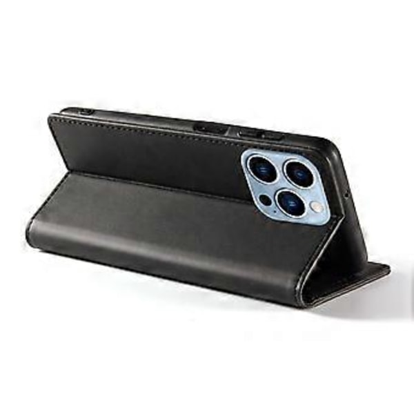 Magnetiskt läderfodral med stativ för iPhone 14 Pro, kalvtextur (Stil A)