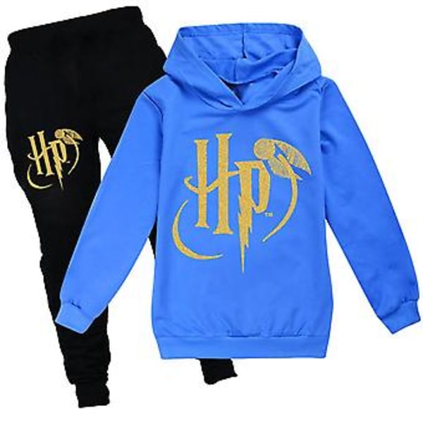 7-14 Years Kids Boys Girls Harry Potter Pullover Hoodies And Sweatpants 2 Piece Outfit Set Jogging Tracksuit Sweatshirt Set(11-12Years Dark Blue)