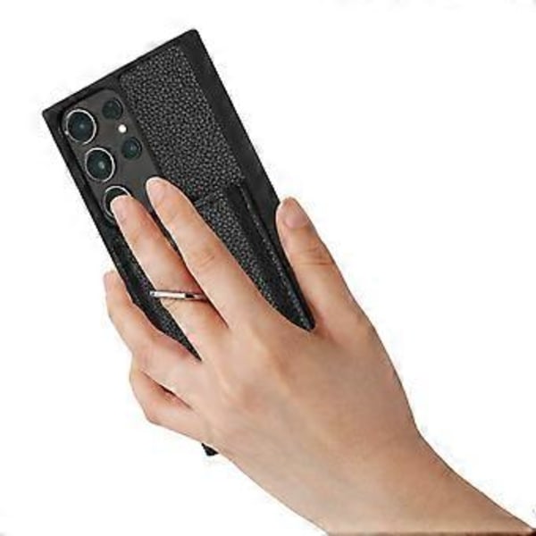Samsung Galaxy S23 Ultra -kotelo, korttipaikat, nahkainen takakansi ja rengastuki (tyyli E)