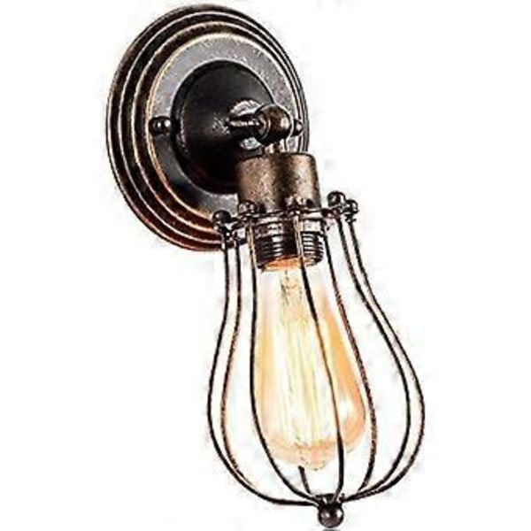QQDD Vägglampa med trådbur, rustik belysning, antik vintage vägglampa för en Edison-glödlampa, justerbar industriell inomhusbelysning (glödlampa ingår ej)