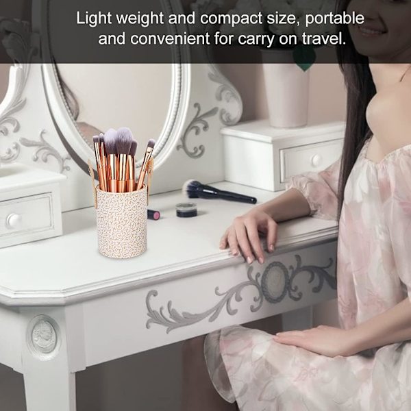 (Aprikos) PU Läder Makeup Borsthållare Bärbar Makeup Borste Cu