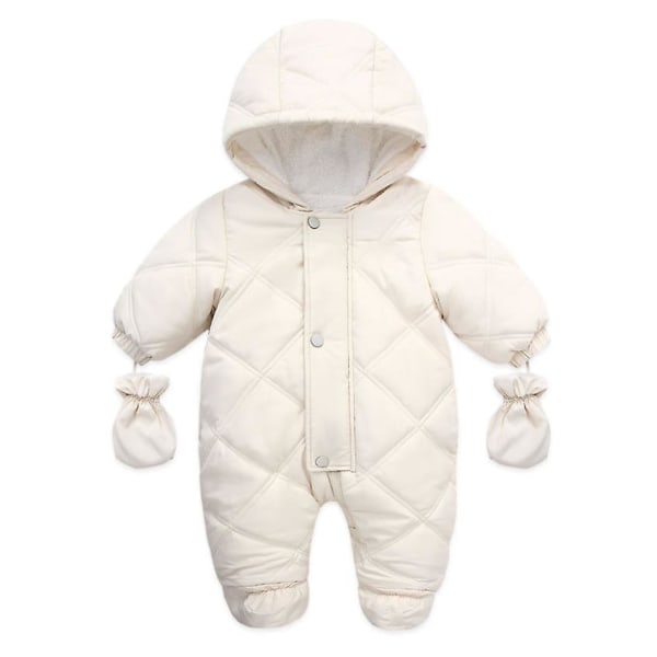 2021 Overalls Baby Clothes Winter Lamb Fur Design Infant Boys Girls Warm Cotton Jumpsuit Long Sleeve Hooded Romper A768 Beige 6M(66cm) 6-9M