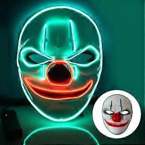 Halloween-naamio, LED-naamio 3 vilkkutilalla, klovninaamio lapsille, miehille, naisille, joulu, karnevaali