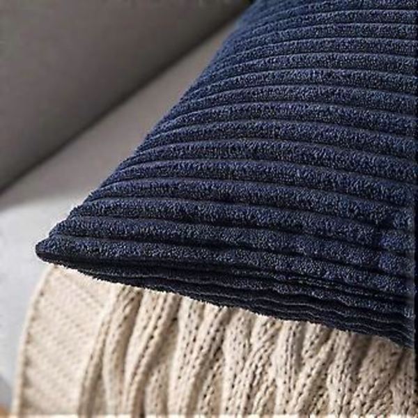 Pakke med 2 Corduroy Putetrekk 12 x 20 Tommer Lumbar Putetrekk Mørkeblå Putevar til Sofa Soverom Setteplass