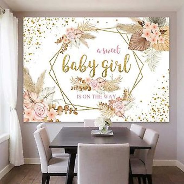 Boho Bohemian Kukkakoristeinen Makean Tytön Tausta 7x5ft Vauvakutsuihin Vaaleanpunainen Kukkakimppu Pampasruoho Kultaiset Pisteet Juhlat Koristeet Vastasyntyneen Valokuvaustausta