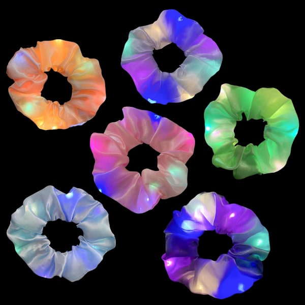 LED Lysende Scrunchie 6 Styk Lysende Elastiske Hårbånd, Lumi