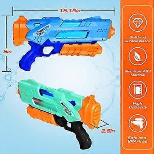Super Vesihaulikot Lapsille ja Aikuisten - 2 Pakkausta Super Vesi Blaster Soaker Squirt Guns 1200cc Erinomaisella Kantama - Ideoita Lahjoiksi Leikkeihin Kesä Ulkona Uimaan