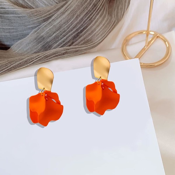 Chic Elegant Boho Röd Ros Kronblad Dangle Resin Örhängen Drop Akryl Tiered Matt Blomma Örhängen Statement Överdrivna F