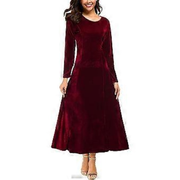 Elegant långärmad, rynkad, stretchig långklänning i sammet för dam (stil 858)