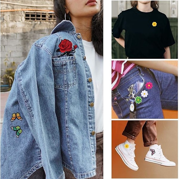16 stycken blommiga broderade strykjärnslappar, fjärilsbroderi S