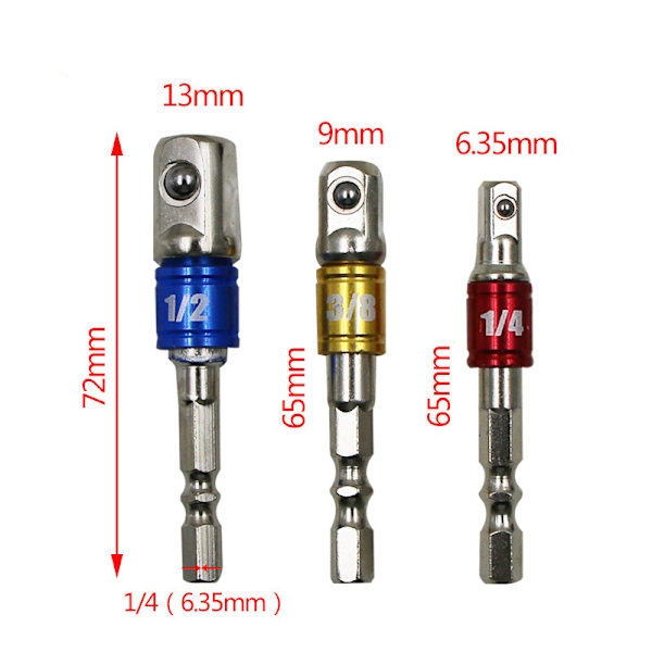 3-pack Socket Holder Adapter för Borrmejsel, Färgade Ex