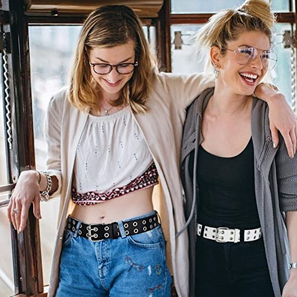 PU-läderbälte med dubbla öljetter Punk Dubbelspänne Bälte Unisex Bälte