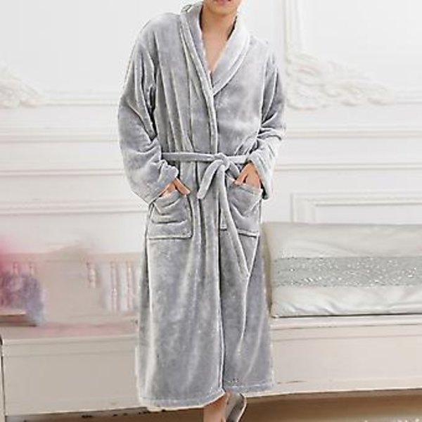 Naisten ja miesten pehmeä ja pörröinen kylpytakki, lämmin, fleece-flanelli kylpytakki pyjama XL harmaa