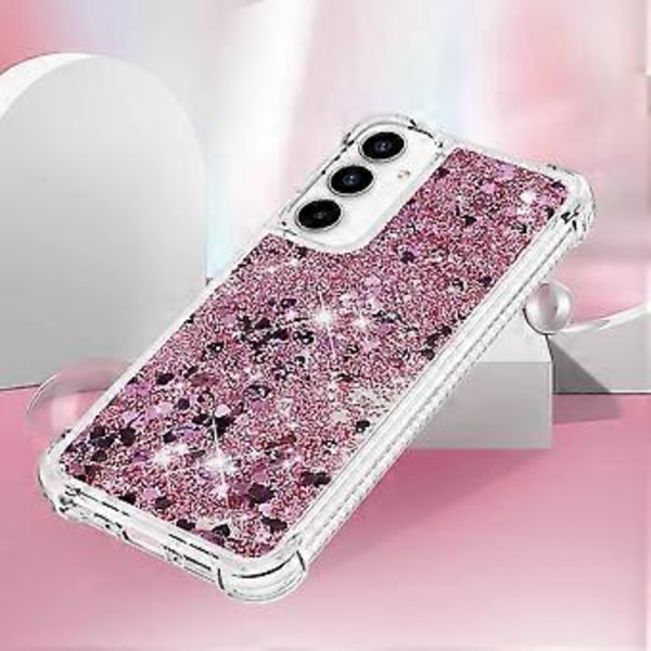 For Samsung Galaxy A35 5G TPU Deksel Glitter Flytende Sand Støtsikkert Telefon Bakdeksel (Rose Gull/Hjerter)