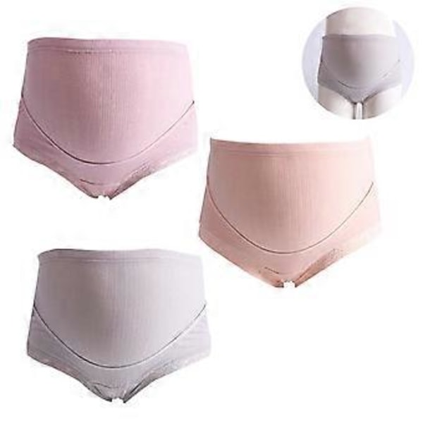 3 st Bomulls Gravidtrosor för Kvinnor Klassiska Höga Midja Gravidunderkläder Multipack (XXL hudfärg rosa grå)