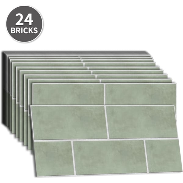 Vinyylilattiaseinän laattatarra, liukumaton itseliimautuva laattatarra keittiöön kylpyhuoneeseen itseliimautuva kuori ja kiinnitä PVC-lattiatarra DIY, salvianvihreä, 30x15cm/12x6 tuumaa, 24 kpl sarja