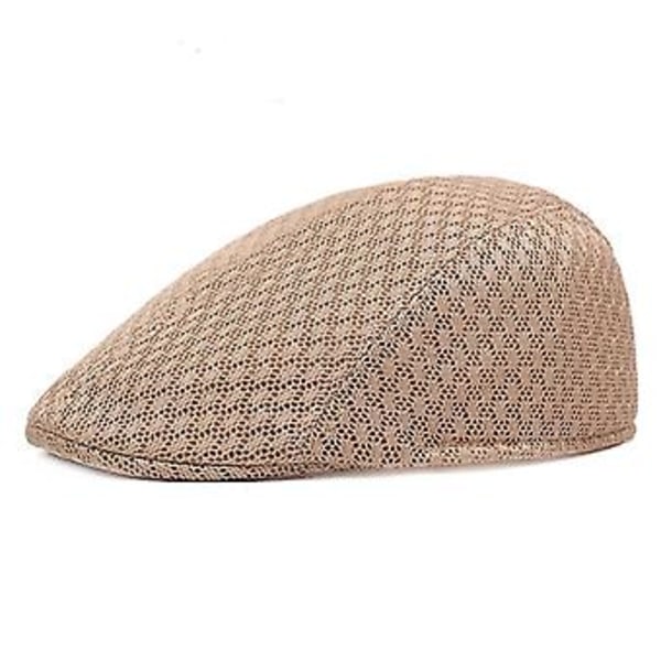 Sommar Casual Baskerhatt Unisex Mesh Flat Caps Newsboy Stil Justerbar Mode Andningsbar Sommarhatt För Kvinnor Män Caps ( Khaki)