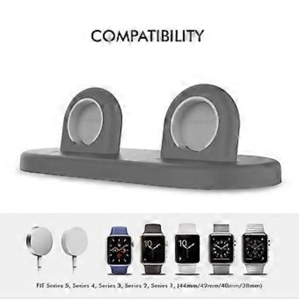 AHASTYLE PT116 til Apple Watch Dobbelt Position Opladningsstand Smart Watch Oplader Holder Base - Grå (Grå)