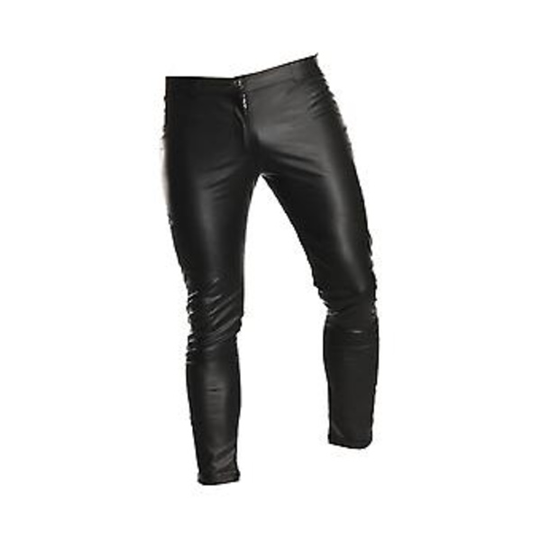 Miesten muotileather-look pitkät housut vetoketjullinen tasku housut yökerho asu koko XL (musta) L