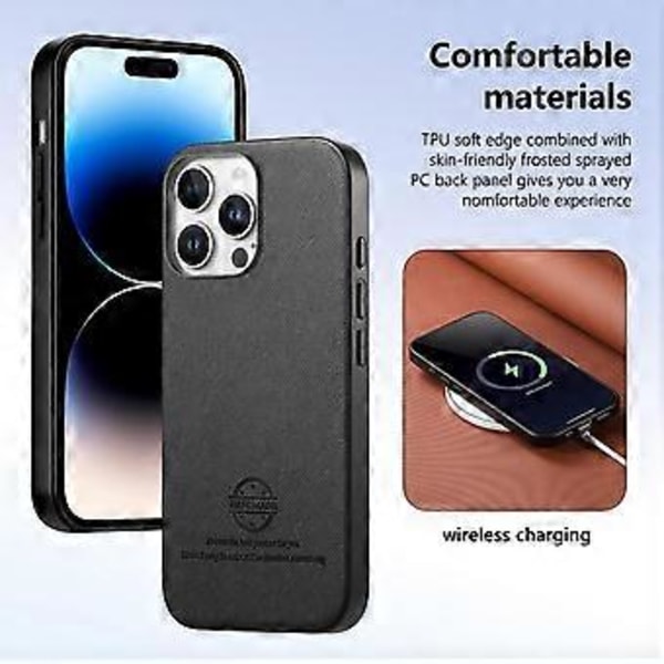 Til iPhone 14 Pro Cover Klæde Tekstur Læder+PC+TPU Anti-Drop Telefon Cover - Sort (Sort)