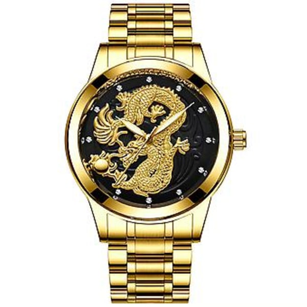 Fngeen Herreure Vandafvisende Kvarts Analog Sport Lysende Armbåndsur (Guld og Sort)
