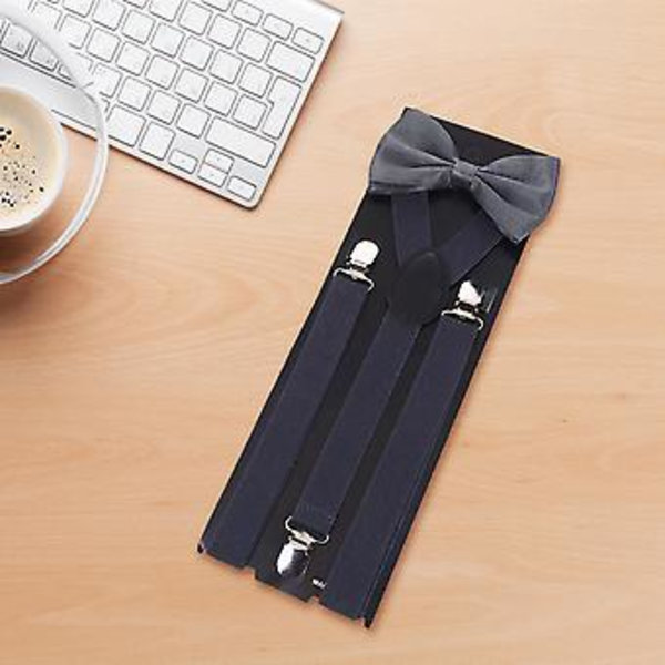 Suspenders med Butterfly Heavy Duty Justerbare Elastiske Klips Suspenders Til Bryllup Formelle Begivenheder (Sort)