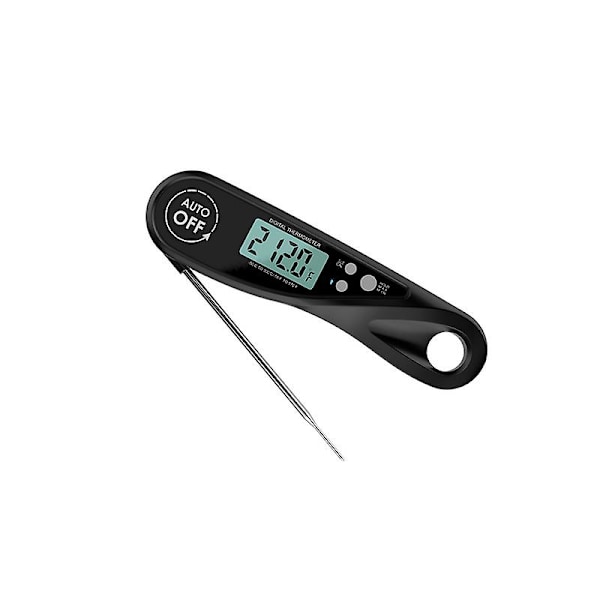 Kötttermometer omedelbar avläsning matlagnings termometer digital mattermometer bakgrundsbelyst LCD-skärm hopfällbar lång sond (svart)