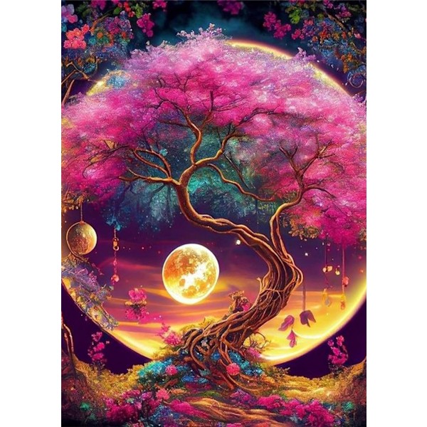 Livets träd Diamantmålning Kits för vuxna - Månträd Full Drill Diamond Dots Målningar för nybörjare, Rund 5D Måla med Diamanter Bilder Gem Art Målning Kits DIY Vuxna Hantverk 30x40CM