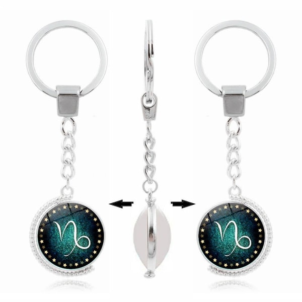 Merryso 12 Constellations Double Side Rotatable Glass Cabochon Pendant Keychain Key Ring Virgo