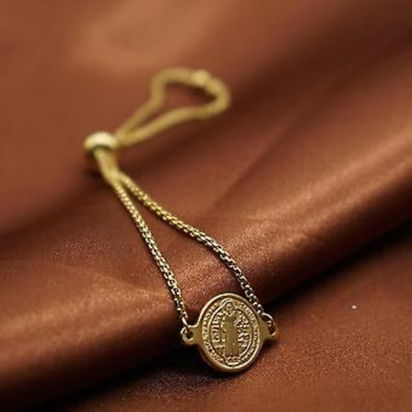Armband i rostfritt stål med Sankt Benedictusmedalj Metall San Benito Armband Justerbar Boxkedja Bohemia Armband (2)