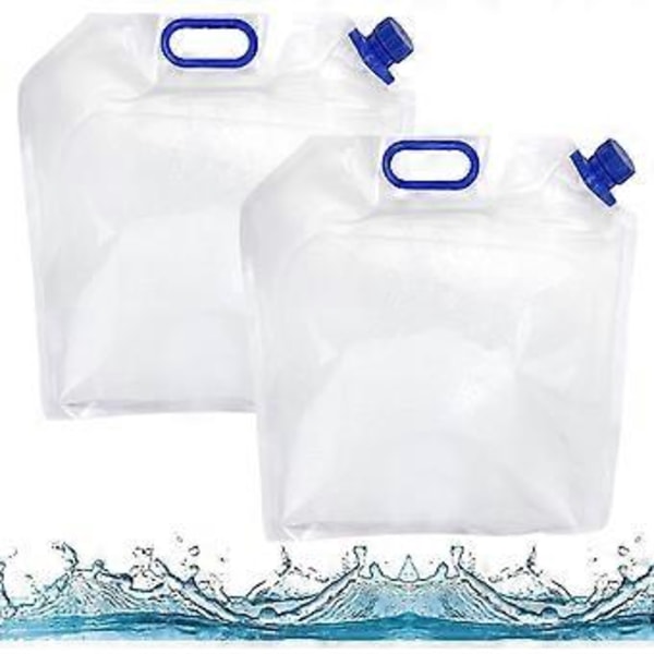 Pakke med 2 Plast Vannposer, Drikkbart Vann Folding Kanister, Foldbare Vannposer, Drikkbart Vannbeholder, PE Vannpose med Kran, 10 Liter, For Utendørs