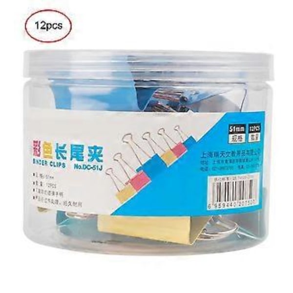 12 stk. Flerfarvet Papir Organizer Metal Lang Hale Klemme Fil Svalehaleklips Kontorartikler (51 mm)