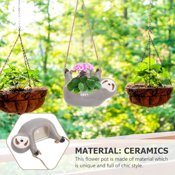 Liten keramisk hengepotte Sloth blomsterpotte for grå planter