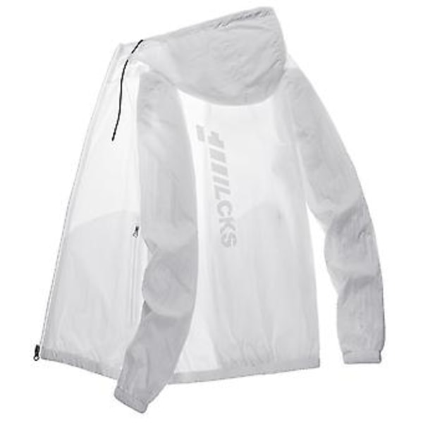 Huppari pitkillä hihoilla, taskuilla, vetoketjullinen, tuulenpitävä takki miehille, erittäin ohut, aurinkosuojallinen takki, arkipuku (2XL valkoinen)