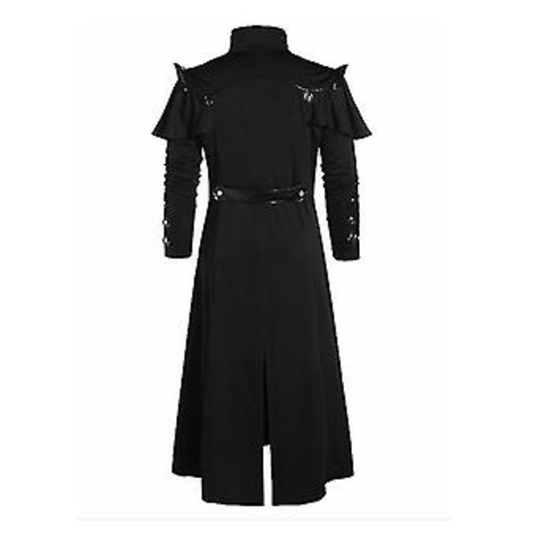 Vintage Halloween Middelalder Steampunk Assassin Elves Pirat Kostume Voksen Mænd Sort Lang Split Jakke Gothic Armor Læderfrakker (L Sort)