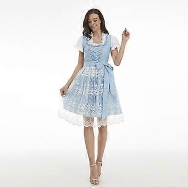 Oktoberfestdräkt för kvinnor Tysk Dirndl Klänning Kostym Bayersk Karnevalsfest (XL ljusblå)