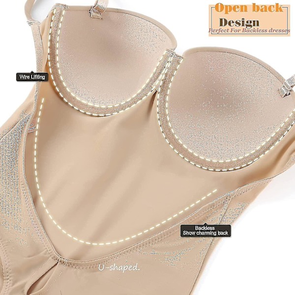 Rygglös body shaper för kvinnor Push Up bh låg rygg string trosor body.3XL.Nude