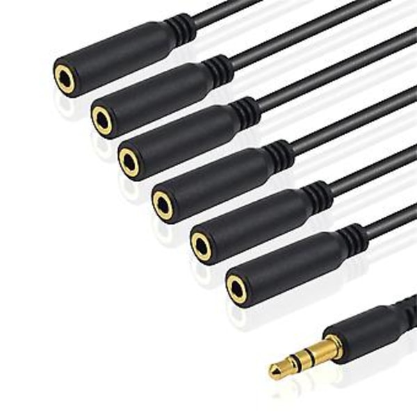 3,5 mm TRS Han til 6-Port 3,5 Hun Jack Hovedtelefon Splitter Kabel Stereo AUX Audio Adapter til PC T