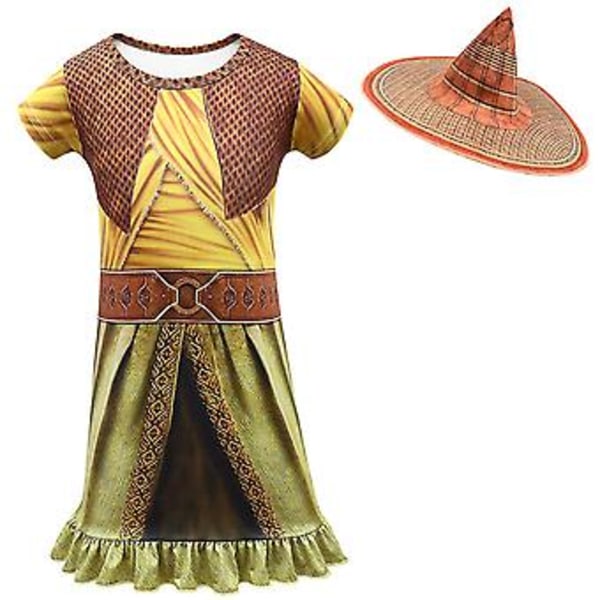 Babytyttöjen mekko Raya ja viimeinen lohikäärme Cosplay Kesä Cartoon Syntymäpäiväjuhlat Prinsessamekot Lasten Poikien Vaatteet (150(11-12v) 80350gold-hat)