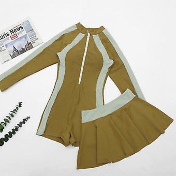 Baddräkt barn jumpsuit tvådelad plattvinkel leggings med kort kjol flicka badkläder M Guld
