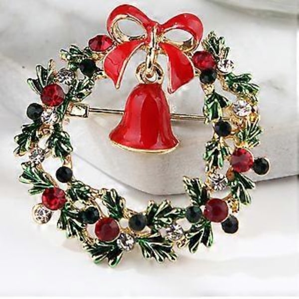 Julekrans Broche Rhinestone Krystal Jule Garland Klokke Broche Nål Brystnål Fest Smykker Tøj Tilbehør