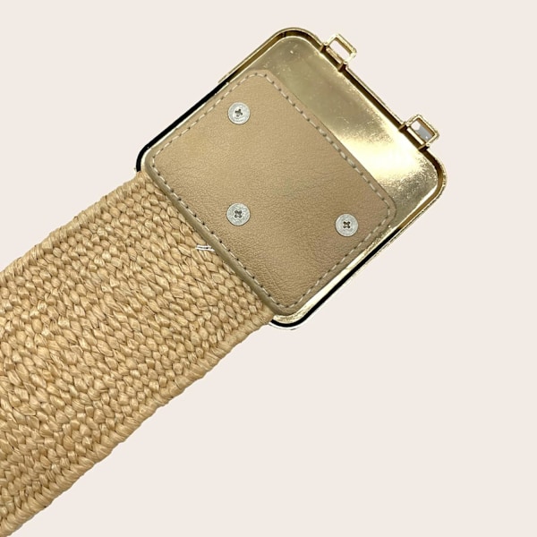 Raffia bälte stretchigt bälte för kvinnor, symmetriskt spänne halm brett vävt bälte för klänning, sommar elastiskt midjeband